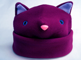 warm winter kitty cat hat purple with pink nose and blue eyes
